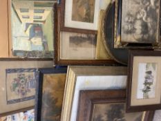 FRAMED OILOGRAPHS (2) - distressed, and a parcel of sundry prints and an unframed oil on board of