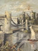 PRINTS, A LARGE PARCEL - many relating to Conwy and a pair of scenes painted on circular tin dishes,