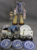 MIXED VINTAGE & LATER ORNAMENTAL WARE including a set of five diamond shape glass candleholders,