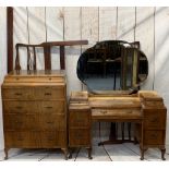 VINTAGE WALNUT BEDROOM FURNITURE, 2 ITEMS along with a non-matching mahogany 4ft 6in bed frame to