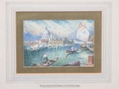 WATERCOLOUR titled - 'Venice from the entrance to the Grand Canal' indistinct artist's signature,