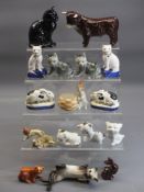 CAT, RABBIT, BULL FIGURINES to include a pair of Staffordshire recumbent rabbits