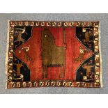 PERSIAN QASHQAI GABI HAND WOVEN IRANIAN RUG - red ground with central lion pattern and further