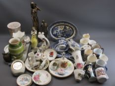 MIXED DECORATIVE POTTERY & PORCELAIN including various composition figurines, vases, Willow