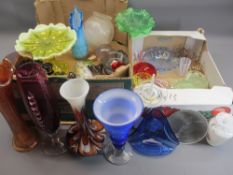 CRANBERRY, VENETIAN, URANIUM, CARNIVAL and other colourful glassware, a mixed quantity (in 2 small