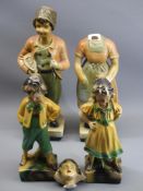 VINTAGE PLASTERWORK FIGURINES, 2 PAIRS including Dutch Boy and Girl (head off girl) and a smaller