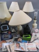 VINTAGE & MODERN TABLE LAMPS, boxed Garmin Street Pilot, quantity of music CDs, ETC