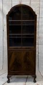 DOMED TOP DISPLAY CABINET - antique walnut with single upper glazed door and lower cupboard door