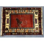 PERSIAN QASHQAI GABI IRANIAN HAND WOVEN RUG - red ground with central eagle design and multi-