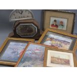 ART DECO MANTEL CLOCKS (2) and a quantity of hunting scene prints