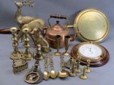VINTAGE & LATER BRASS & COPPERWARE along with a Weather Master wall barometer, deer figurines, ETC