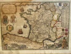 COLOURED & TINTED MAP OF FRANCE & NORTHERN SPAIN entitled 'Carte Des Chemins du S. Jacques de