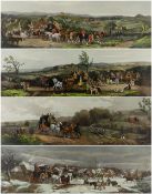 AFTER WILLIAM SHAYER aquatint with hand colour - Spring, Summer, Autumn, Winter, 21 x 65cms (set 4)