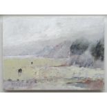 ALASTAIR ELKES-JONES oil on canvas - Gower coastal scene with figures, titled verso 'Misty