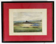 ATTRIBUTED TO SIR KYFFIN WILLIAMS RA watercolour - coastal farm and landscape, signed with initials,