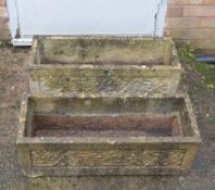 PAIR COTSTONE RECONSTITUTED STONE RECTANGULAR PLANTERS, 74 x 27 x 26cms high