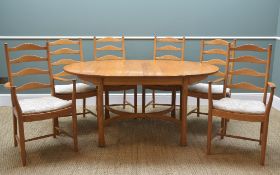 ERCOL PALE ELM DINING SUITE, comprising Saville extending table with curved X-stretcher, 212cms long