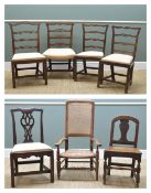 ASSORTED DINING CHAIRS including four ladderback dining chair, a Chippendale-style chair, all with