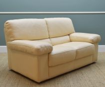 CONTEMPORARY LEATHER SETTEE, two-seater in cream, 87h x 160w x 94cms d