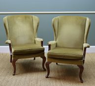 PAIR VINTAGE PARKER KNOLL 'PK918' WING-BACK ARMCHAIRS, in olive draylon upholstery (2)