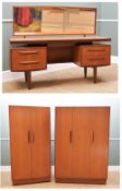 G-PLAN 'FRESCO' TEAK BEDROOM SUITE, comprising mirror back sideboard, 153cms wide, and two