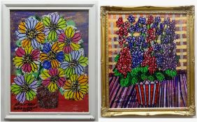 ROYSTON DU MAURIER LEBEK acrylics on board/canvas - Fleurs Du Monde: Daisies, 71 x 55cm; and