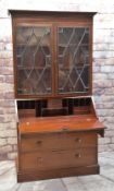 19TH CENTURY MAHOGANY BUREAU BOOKCASE, moulded cornice above ebonised and reeded astragals, above