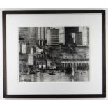 PATRICIA AITHIE charcoal - Cardiff Bay, signed, c. 2010, 35 x 46cms