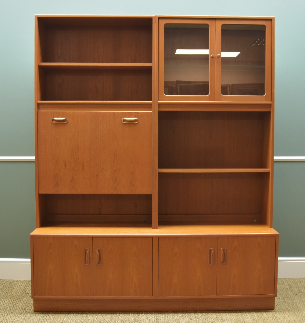 G-PLAN TEAK LOUNGE UNIT with glazed and solid doors and bureau section, 198 h x 163 w x 45cms d