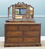 REPRODUCTION 'OLD CHARM' OAK DRESSING CHEST fitted with triple mirror and an arrangement of