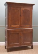 19TH CENTURY OAK LINEN PRESS, cavetto cornice above arched panelled doors on a cupboard base,