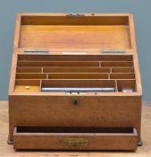 LATE VICTORIAN OAK STATIONERY BOX, interior with Partridge & Cozens (192 Fleet Street, London),