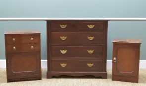 VINTAGE CHEST & TWO CABINETS, chest fitted five drawers, cabinets in quarter veneered mahogany,