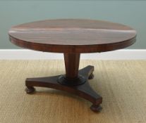 WILLIAM IV ROSEWOOD BREAKFAST TABLE, circular tilt top with shallow frieze, on octagonal section