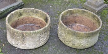 PAIR OF COTSTONE RECONSTITUTED CIRCULAR PLANTERS, 50cms diam