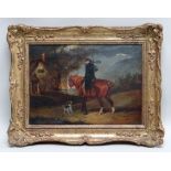 AFTER GEORGE MORLAND oil on canavs - Returning Home, farmer on horseback approaching cottage and