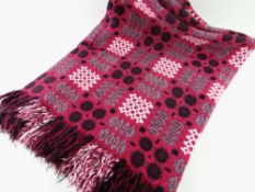 WELSH WOOLLEN TAPESTRY BLANKET, dark pink, charcoal and pale pink, 150 x 200cms