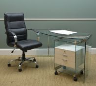 MODERN ITALIAN STEEL & GLASS DESK, of bowed rectangular form, 170w x 65.5cms d, with white writing