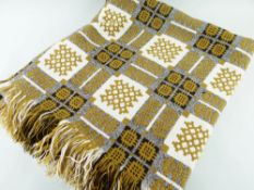 WELSH WOOLLEN TAPESTRY BLANKET, caramel, chocolate and cream, original Teifi label, 180 x 220cms