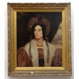 19TH CENTURY ENGLISH SCHOOL oil on canvas - Portrait of Elizabeth Randall, head & shoulders, wearing