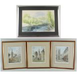 D.J. SWEETINGHAM watercolour - riverscape, signed, 33 x 49cms, together with three GLYN MARTIN