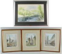 D.J. SWEETINGHAM watercolour - riverscape, signed, 33 x 49cms, together with three GLYN MARTIN
