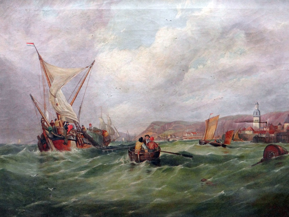 CIRCLE OF AUGUSTUS WALL CALCOTT RA (1779-1844) oil on canvas - Dutch Fishing boats in rough seas, - Image 2 of 4