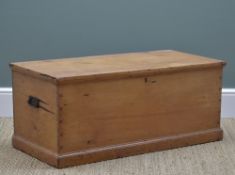 GOLDEN PINE TOOLBOX OR TRUNK, interior with candle box and lined in late Victorian newspaper, 41h