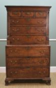 GEORGE III OAK CHEST ON CHEST, cavetto cornice, cockbeaded drawers between fluted column angles,