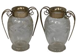 SILVER MOUNTED CUT GLASS VASES, A PAIR - having twin scroll handles, London 1900, Maker John