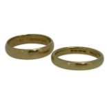 22CT GOLD WEDDING BANDS (2) - 9.9grms gross, the wider band ring size N, dated 1862, the other mid