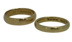 22CT GOLD WEDDING BANDS (2) - 9.9grms gross, the wider band ring size N, dated 1862, the other mid