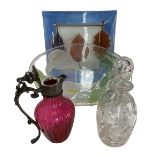 ANTIQUE & LATER GLASSWARE, FOUR ITEMS to include a Victorian cranberry glass claret jug with