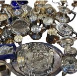 EPNS FOUR PIECE TEA SERVICE, two-handled oval tray, other trays and a large assortment of other